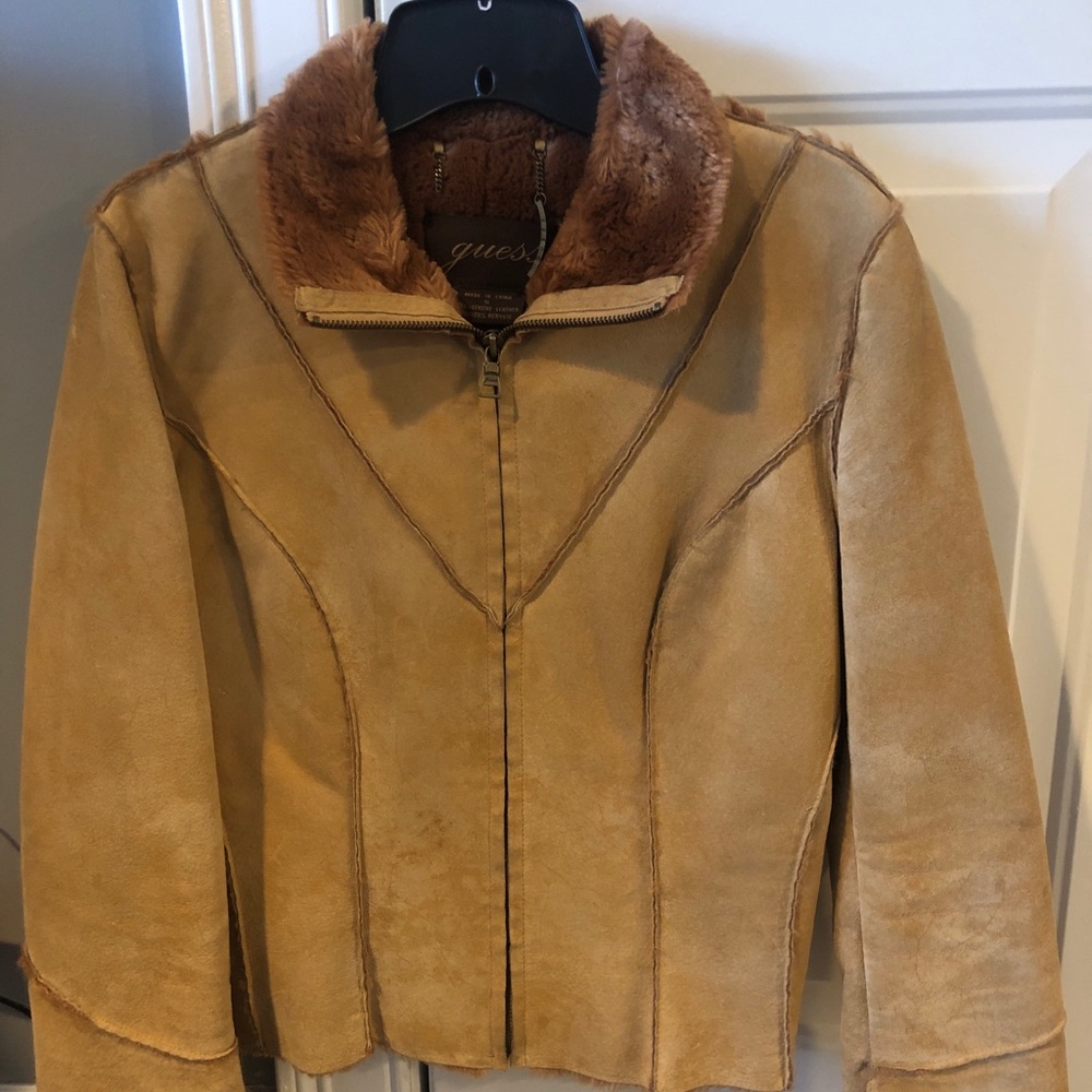 Guess Brown/Tan Leather Jacket Size Small